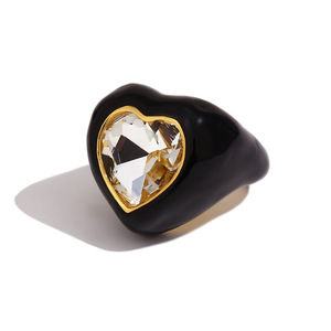 Bague ouverte en acier inoxydable plaqué or 18 carats avec cœur en émail incrusté de zircon coloré, tendance et élégante pour femme - Product Image 3