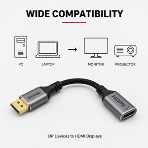 สายเคเบิลอะแดปเตอร์ DP เป็น <span class=keywords><strong>HDMI</strong></span> หญิง 8K60Hz, ขั้วต่อ DP เป็น <span class=keywords><strong>HDMI</strong></span> หญิง สายสั้น 0.2 ม., สายถักสำหรับจอ<span class=keywords><strong>ทีวี</strong></span> - Product Image 5