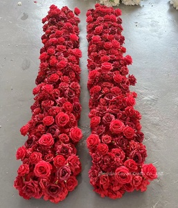 LFR01 kustom bunga palsu pengaturan lorong merah mawar bunga meja bunga sutra buatan lorong pelari untuk dekorasi pernikahan - Product Image 3