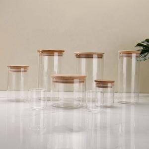 High Borosilicate Food Storage <b>Jars</b> for Sugar Candy <b>Spice</b> Holder Glass Storage <b>Jars</b> With Bamboo Lid - Product Image 3