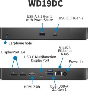 WD19DC デュアル USB-C ドッキングステーション Thunderbolt USB ポート <span class=keywords><strong>Dell</strong></span> ノートパソコン用ドッキングステーション 240W 電源アダプター付き - Product Image 4