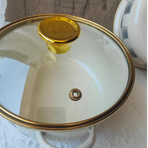 Ensemble de 3 casseroles en émail pour nouilles instantanées, salades et soupes, motif écossais gris, double anse, sous-glaçure, motifs complets, avec couvercle en verre - Product Image 3