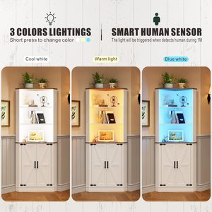 Mobile angolare stile rustico 2026 <span class=keywords><strong>con</strong></span> luce LED, armadietto alto da bagno <span class=keywords><strong>con</strong></span> 2 ante e 5 ripiani per <span class=keywords><strong>soggiorno</strong></span> o <span class=keywords><strong>cucina</strong></span> - Product Image 3