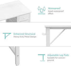 <strong>White</strong> Computer <strong>Desk</strong> with Drawers, 47" Reversible Writing <strong>Desk</strong> for Home Office Bedroom, Modern <strong>PC</strong> <strong>Desk</strong> with Fabric Drawers, <strong>White</strong> - Product Image 5