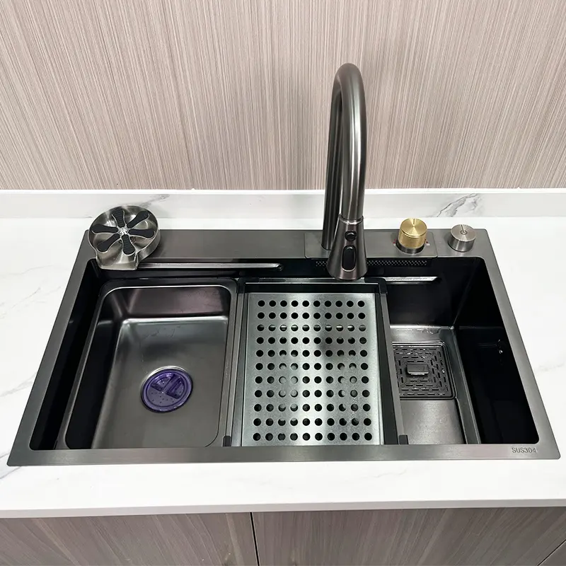 Popolare 304 in acciaio inox Nano Step lavello cucina lavelli da cucina multifunzionali logo personalizzato vasca singola cascata lavelli da cucina