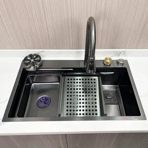 Popüler 304 paslanmaz çelik Nano adım lavabo mutfak çok fonksiyonlu mutfak lavaboları özel logo tek kase şelale mutfak lavaboları