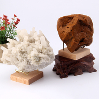 Présentoir Moderne en Métal et Bois avec Base en Cristal 6.5x6.5, Support Pliable pour Minéraux et Pierres Précieuses en Verre