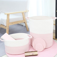 Panier en corde de coton tissé à la main, jouets ménagers, panier de rangement pour vêtements sales, panier de rangement tissé pliable pour vêtements sales, vente en gros