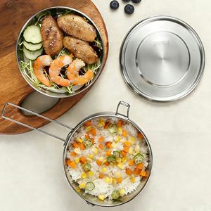 304 Stainless Steel <b>Round</b> Lunch <b>Box</b> Double Layer With Buckle Lid For Students Office Workers - Product Image 2
