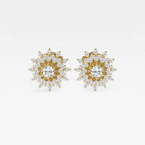 Élégantes boucles d'oreilles Sunburst avec diamant rond de laboratoire de 1 carat, éclat brillant, bijoux de luxe éthiques pour femmes - Product Image 5