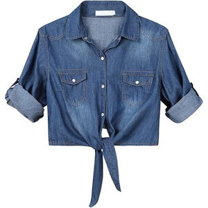เสื้อยีนส์แขนยาวของผู้หญิงมีสไตล์เสื้อเชิ้ตยีนส์สำหรับเด็กผู้หญิงเสื้อลำลองสำหรับสวมใส่ในชีวิตประจำวัน - Product Image 1