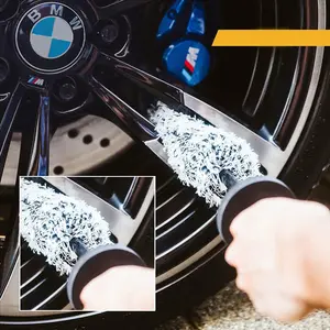 Cepillo de rueda de microfibra para limpieza profesional de coches, cepillo para fregar llantas, cepillo de lavado de ruedas de aleación