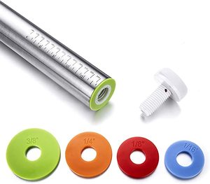 Chân Lăn Bằng Thép Không Gỉ Với Vòng Tròn Có Thể Điều Chỉnh Độ Dày Và Bộ Thảm Nướng Bánh Ngọt Bằng Sợi Thủy Tinh Chân Lăn & Bảng Bánh Ngọt - Product Image 4