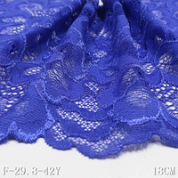 Tissu de dentelle élastique en Spandex bleu 18CM, robe en dentelle extensible en maille fleurie fantaisie