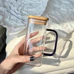 Vaso cuadrado de pajita de vidrio de borosilicato de 400ml con mango colorido, accesorios de barra de uso doméstico para bebidas frías, jugos, leche - Product Image 4