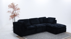 Multi-Functional Convertible Modular <b>Sofa</b>, Black Corduroy Compressed Couch with Customized Legs for Home & <b>Office</b> - Product Image 5