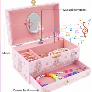 กล่องดนตรีรูปนางเงือกขนาด 7 นิ้วสำหรับเด็กผู้หญิง พร้อมนักบัลเลต์หมุนได้ กล่องเก็บเครื่องประดับดนตรีพร้อมกระจกและลิ้นชัก สีชมพู - Product Image 1