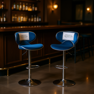 Db Masaccio - Taburete de bar de terciopelo, ajustable, giratorio, base cromada, azul, juego de 2 - Product Image 2