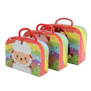 Custom Cute Pig Print Kids Gift <b>Box</b> with Handle, Rainbow Paper Suitcase <b>Box</b> for Children <b>Party</b> - Product Image 2