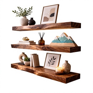 Custom Double Tier Wooden Wall Mounted Storage <b>Rack</b> with Modern Minimalist Design for Living Room-Durable Floating <b>Shelf</b> - Product Image 4