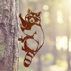 Metal Raccoon Animal Shape Garden Ornament Outdoor Decor Weather Resistant Painted Finish Deck Mount - Product Image 2