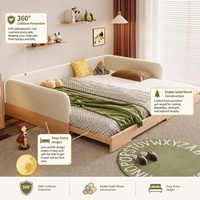 KUKU Massivholz Kinderbett Schlafsofa mit Weich Gepolstertem Schutzgeländer Modernes Minimalistisches Einzelbett für Kinder Nordisches Möbelstück