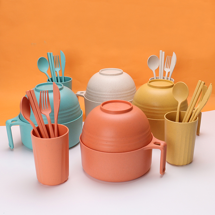 Wheat Straw Noodle Bowl Set cup Knife Fork Spoon Bowl Cup Dish Dinnerware Dinner Set