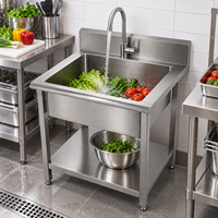 Évier de cuisine professionnel robuste à cuve unique autoportant en acier inoxydable 304 201 pour la préparation des aliments