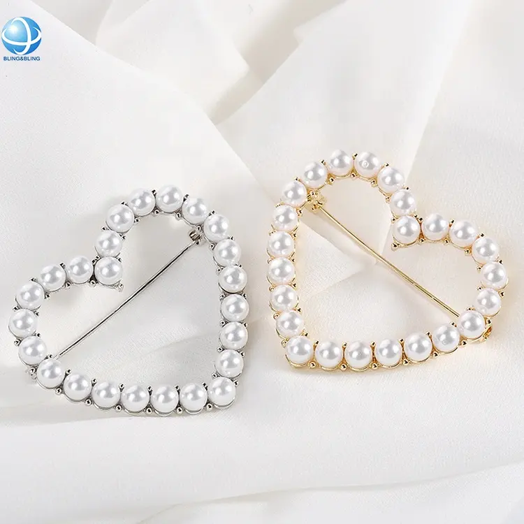 Fashion Silver Plated Bridal Wedding Crystal Pearl Heart Shape Rhinestone Brooch for Women