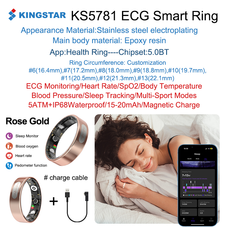 Or- Kingstar- KS5781-AI santé-sommeil-remise en forme-bague intelligente