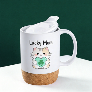 Mug en céramique personnalisé avec motif de chat, base en liège et couvercle - Ensemble de tasses à café blanches de 12 oz, cadeau pour <span class=keywords><strong>maman</strong></span>, mug de voyage anti-brûlure - Product Image 4