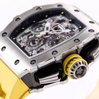 Montre tourbillon en titane pour homme avec cristal saphir et bracelet en caoutchouc jaune RM11-03