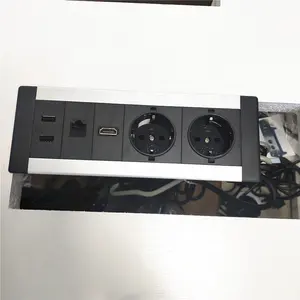 Presa di Corrente Multifunzionale da Incasso per Scrivania Ufficio e Tavolo Conferenze, con Porte USB e Cat6, Standard Tedesco - Product Image 1