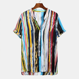 De moda Casual suelto cómodo a <span class=keywords><strong>rayas</strong></span> <span class=keywords><strong>camisa</strong></span> de manga corta para hombres - Product Image 1