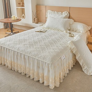 Juego de Cubrecama Bordado con Volantes de Encaje, Cubrecama Acolchado, Decoración de <span class=keywords><strong>Cama</strong></span> de Lujo, Suave y Elegante, Estilo Princesa - Product Image 3