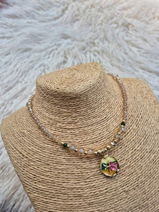 Oil Drip Charm Natural Stone <b>Beads</b> Glass Crystal <b>Beads</b> <b>Necklace</b> for Women 18k Gold Plated Monet Garden Retro Oil Drip Choker - Product Image 4