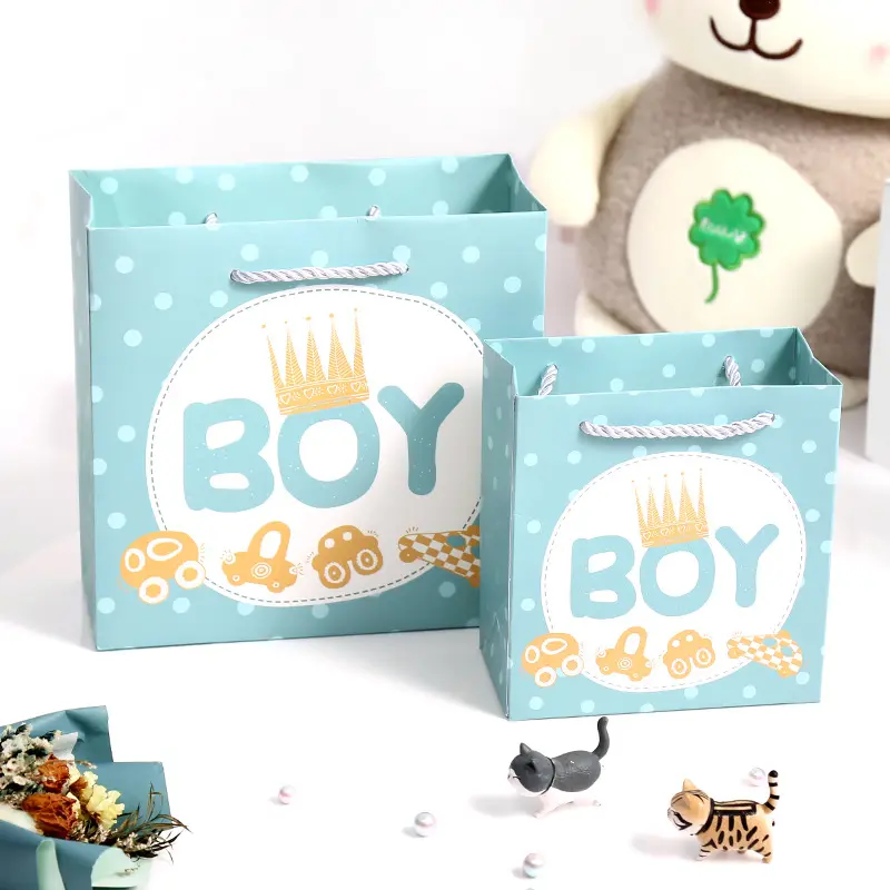 Custom Baby Shower Candy Box Storage Cartoon Cute Gift Boy And Girl Paper Bag Package For Kids Birthday Party Decorations