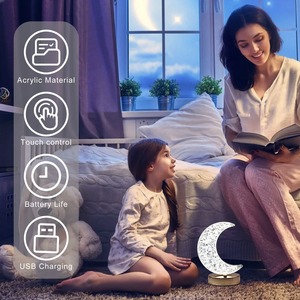 Bedroom Crystal Touch Dimming Night Light Girls Room Home Decor Aesthetics USB Charging Bedside LED Ambient <b>Table</b> 3D Moon Lamp - Product Image 6