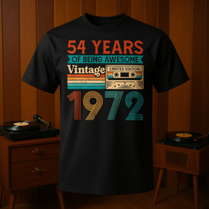 T-shirt vintage con stampa serigrafica del 1972, edizione limitata, per il 54° compleanno, girocollo, manica corta, unisex per adulti - Product Image 3
