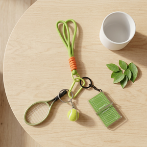 Tennis Theme <b>Keychain</b> With Racket Ball And Court Charm <b>Carabiner</b> Pendant Plastic Lightweight Fashion Accessory - Product Image 2