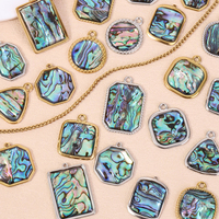 Senmei Vente en gros de pendentifs géométriques en acier inoxydable avec coquille d'ormeau naturelle, style minimaliste, fabricant et fournisseur de breloques en gros