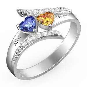 クリエイティブデザインカスタムファッション女性明るい2列ダイヤモンド彫刻12月ダブルハート誕生石婚約指輪