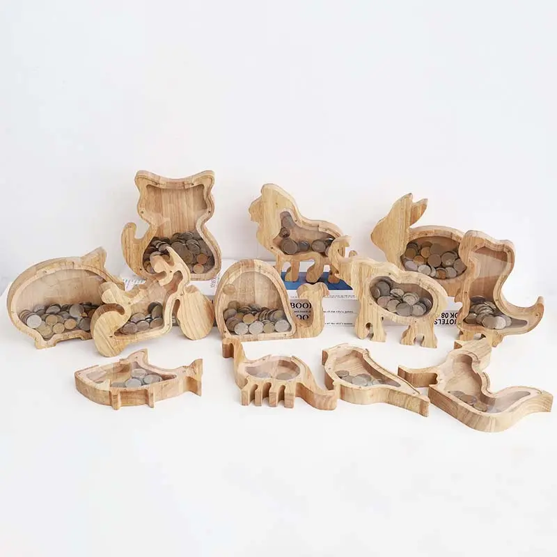 PUSELIFE Großhandel Custom Alphabet Holz buchstabe Tiergeld Münze Holzkisten Sparschwein für Kinder