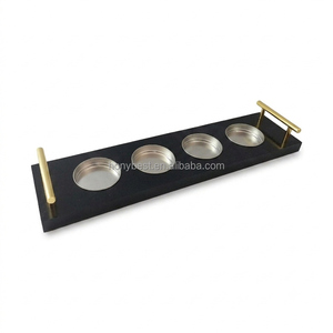 Plateau de service en bois <span class=keywords><strong>noir</strong></span>, support de présentation en chêne massif avec poignée en métal doré, personnalisé pour bougie, centre de table, vin - Product Image 1