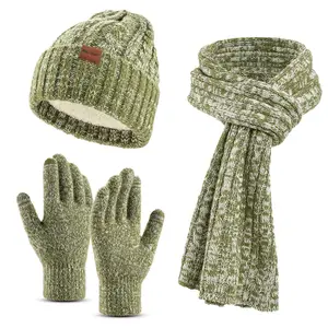 卸売大人の冬の暖かいニット帽スカーフと手袋クリスマスギフト用のスリーピースセット