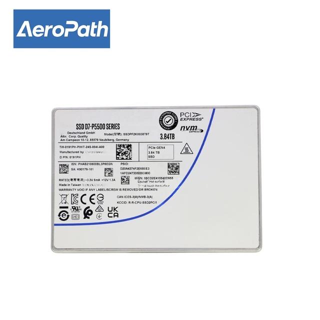 Internal Server Use D7-P5500 Series SSDPF2KX038T9K1 3.84TB 2.5in PCIe 4.0 X4 NVMe U.2 15mm 96-Layer TLC 3D NAND Metal Shell SSD