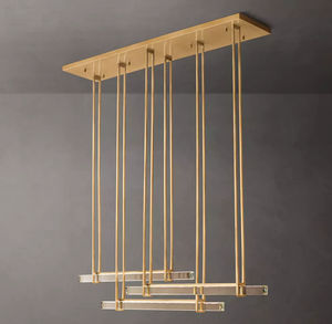 Lustre linéaire triple barre en laiton et albâtre de 60 pouces, style luxe américain moderne, pour la décoration de la maison, salon et chambre à coucher - Product Image 2