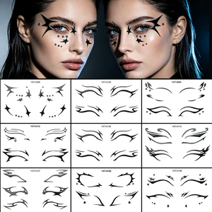 Aangepaste zwarte ster vleugel oogstickers tijdelijke gotische eyeliner stickers waterdichte niet-giftige gezichtsstickers voor punkfeest - Product Image 3
