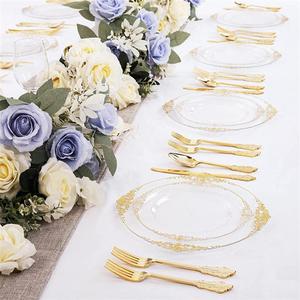 Decoración de la boda Fiestas Events10.25Inch Oro Mesa desechable Cena Oro blanco Platos de lujo de plástico - Product Image 5