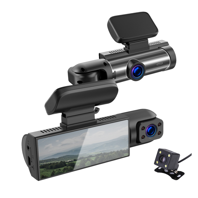 New 3.16 WiFi 1080P HD Three-Lens Dash Cam IPS Screen 360-Degree Night Vision Recording Front Rear Simultaneous Video for Cars